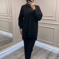 Nuss Triko 26K7004 Siyah Angora Kazak