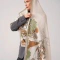 Wennora VelventBlend Bej Çiçek Desenli Şal