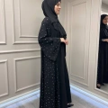 Zigay 1011 Siyah Kolları Ve Yanları Taşlı Abaya