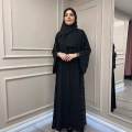 Zigay 1011 Siyah Kolları Ve Yanları Taşlı Abaya
