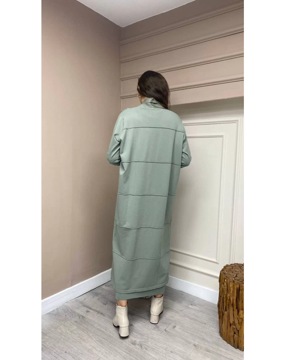 İnvee 6402 Küfrengi Yusufçuk Detaylı Uzun Hırka