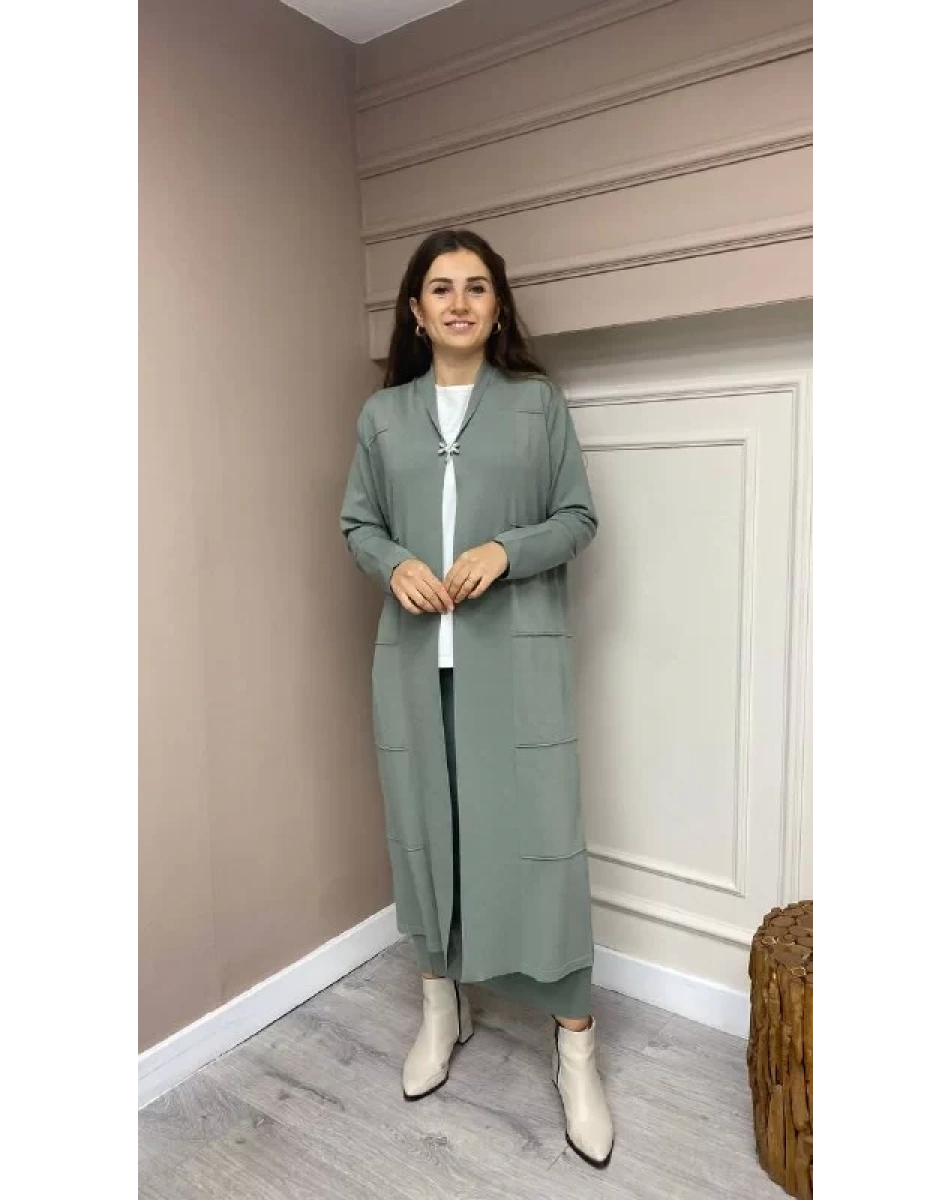 İnvee 6402 Küfrengi Yusufçuk Detaylı Uzun Hırka