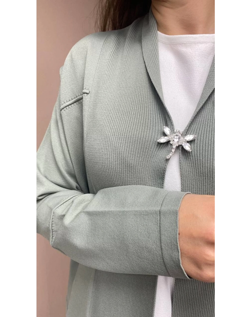 İnvee 6402 Küfrengi Yusufçuk Detaylı Uzun Hırka