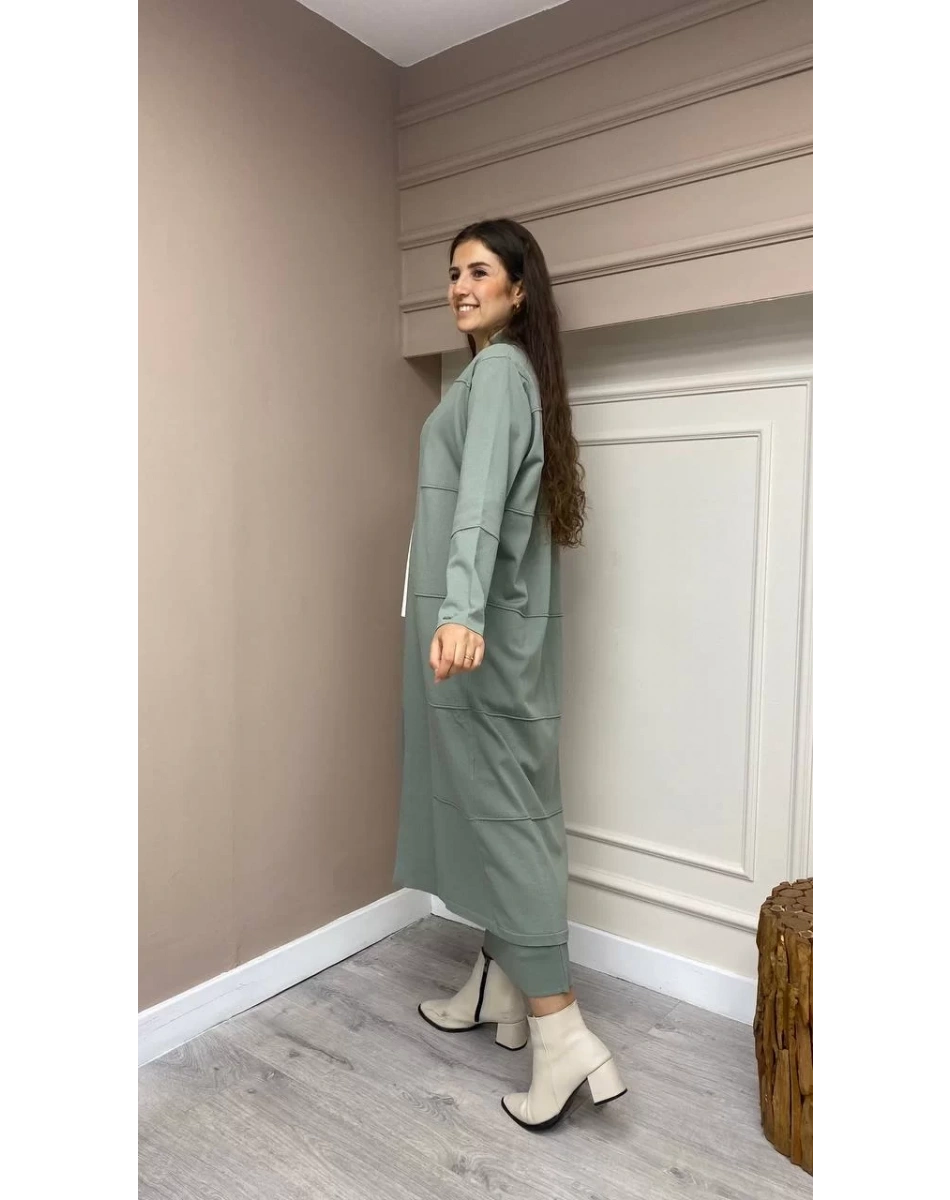 İnvee 6402 Küfrengi Yusufçuk Detaylı Uzun Hırka