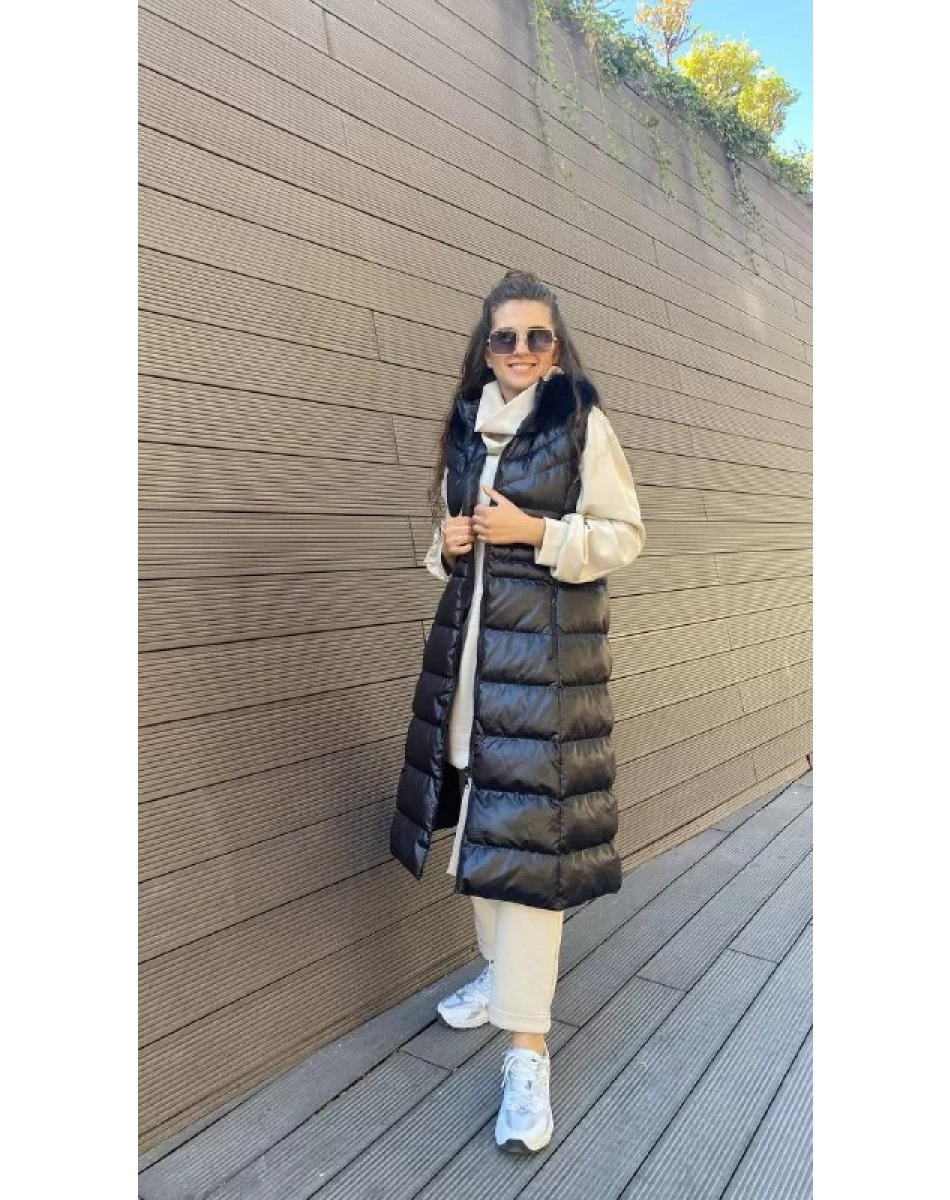 İnvee 6836 Siyah Kürklü Yelek