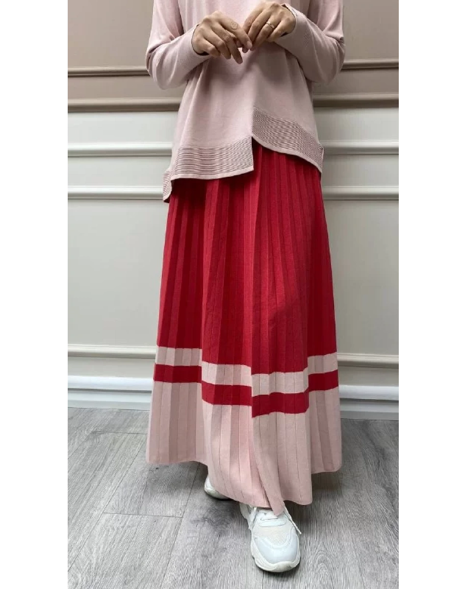 İnvee 6860 Nar Çiçeği Triko Pilise Etek