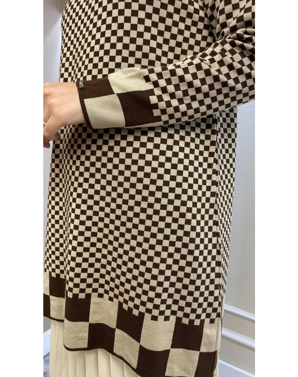 İnvee 6873 Kahve-Bej Küp Desenli Triko