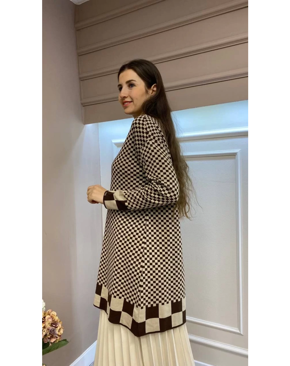 İnvee 6873 Kahve-Bej Küp Desenli Triko