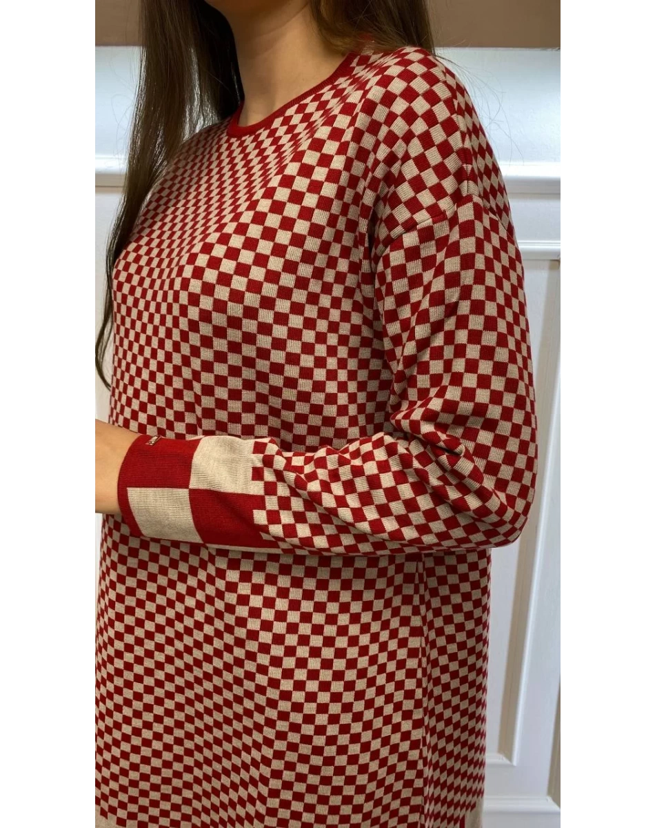 İnvee 6873 Kırmızı-Taş Küp Desenli Triko