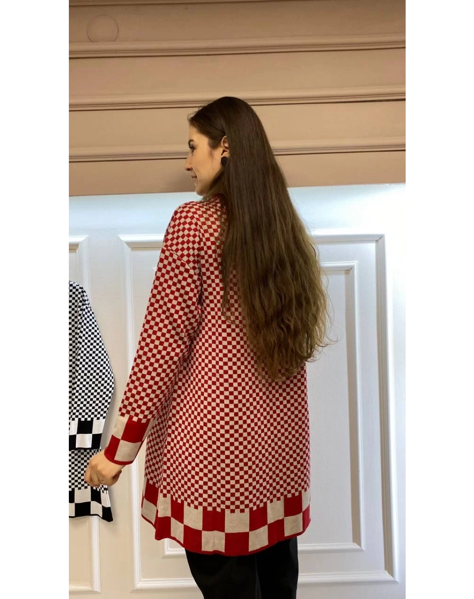 İnvee 6873 Kırmızı-Taş Küp Desenli Triko