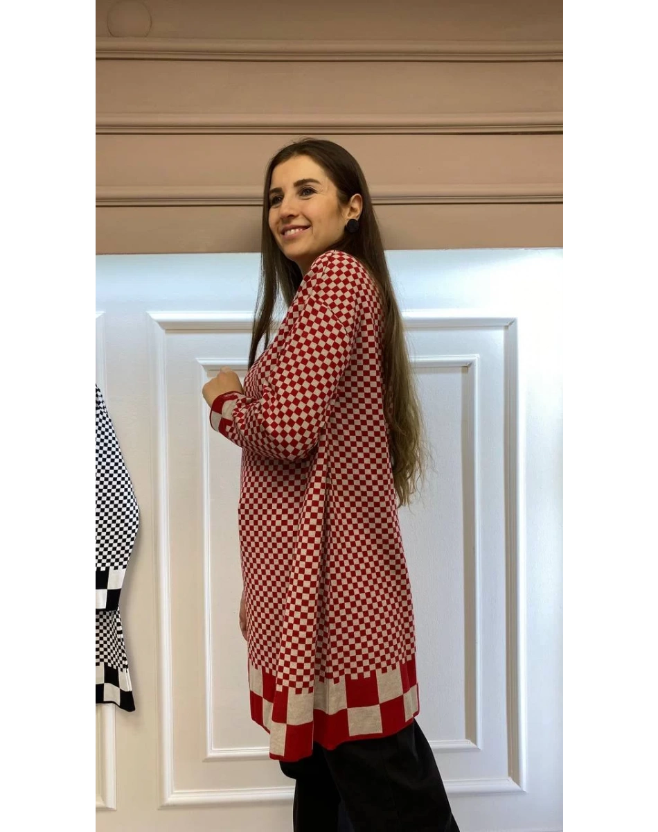 İnvee 6873 Kırmızı-Taş Küp Desenli Triko