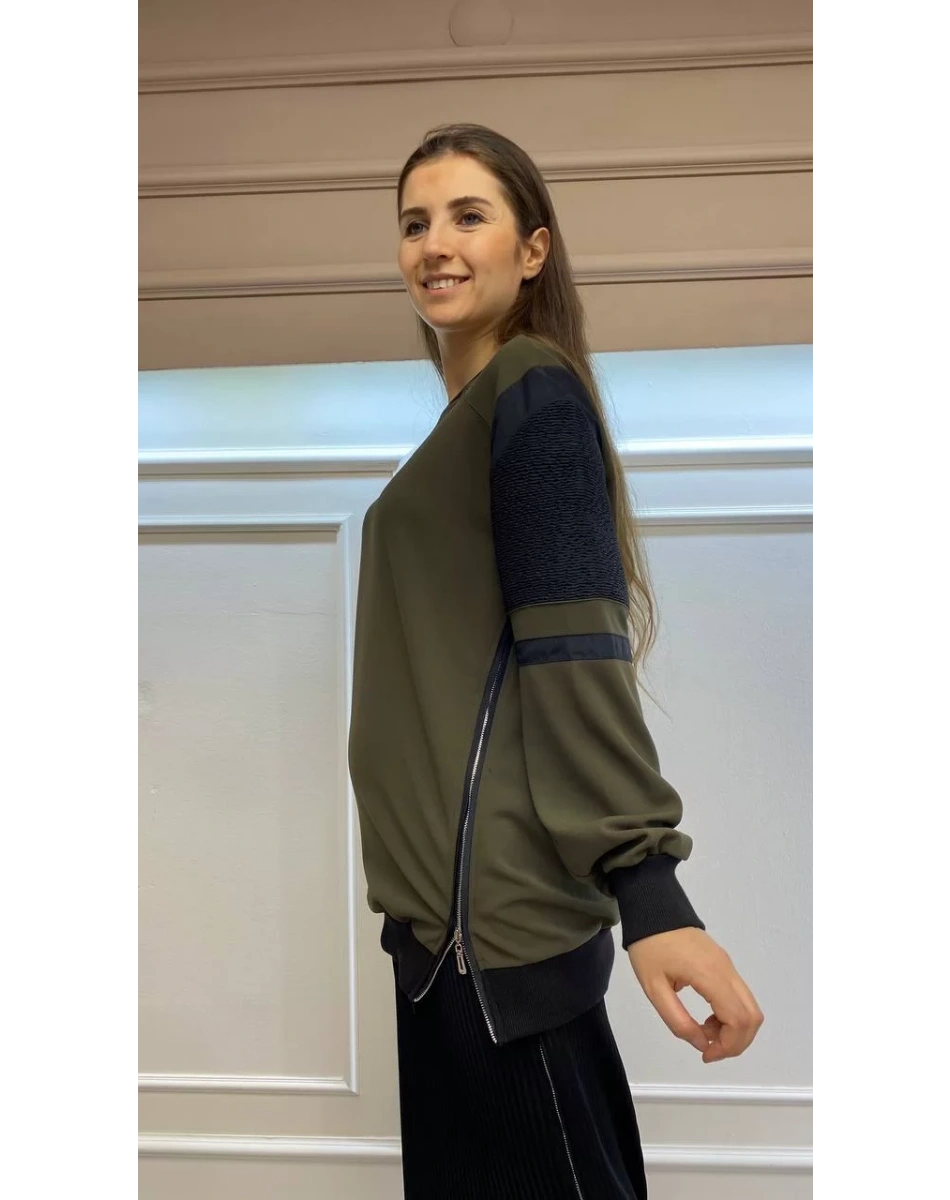 Misswhence 32007 Haki Kollar Büzgülü Kısa Tunik