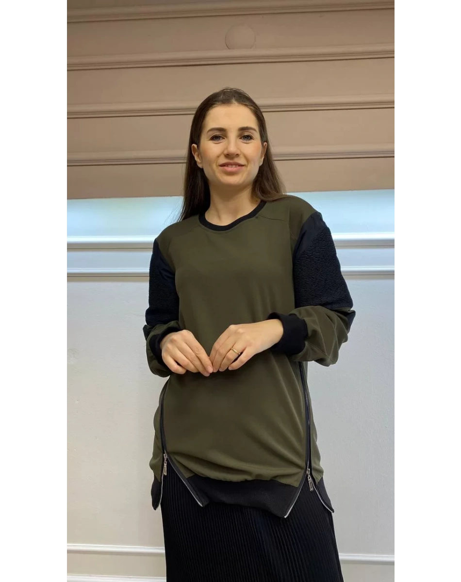 Misswhence 32007 Haki Kollar Büzgülü Kısa Tunik