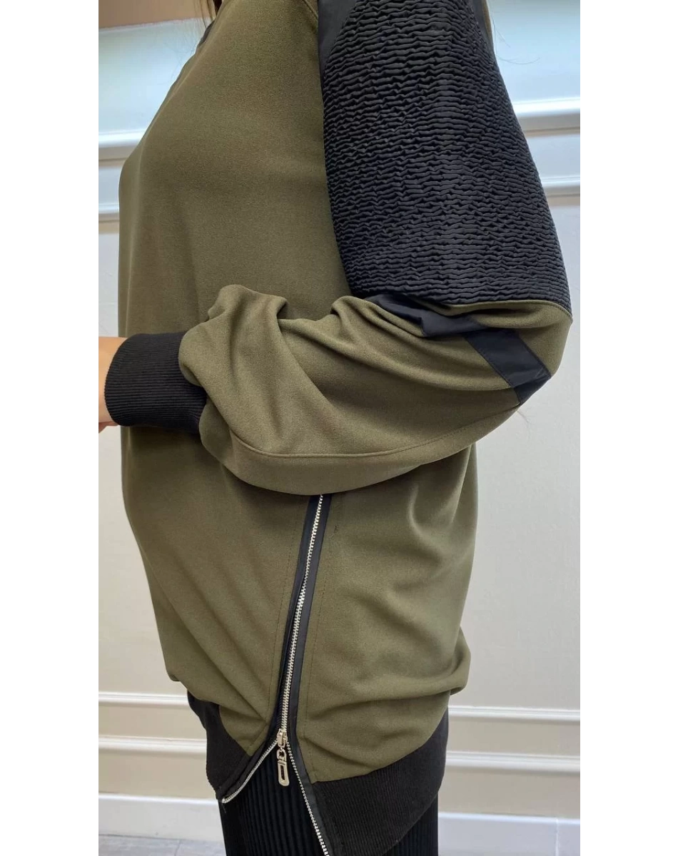 Misswhence 32007 Haki Kollar Büzgülü Kısa Tunik