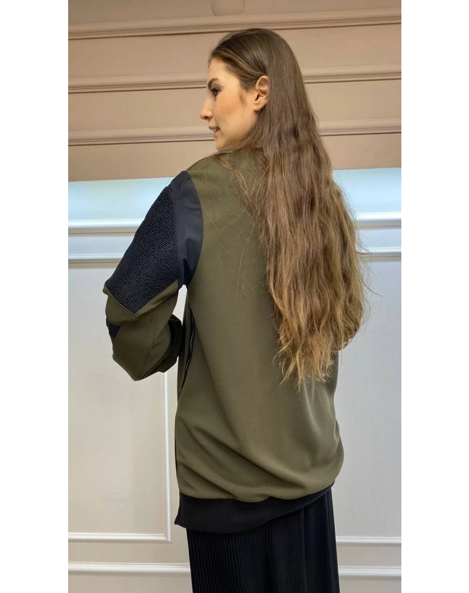 Misswhence 32007 Haki Kollar Büzgülü Kısa Tunik