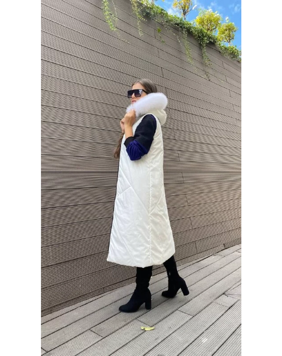 NCL 22522 Siyah-Beyaz Şişme İki Renkli Kürklü Yelek