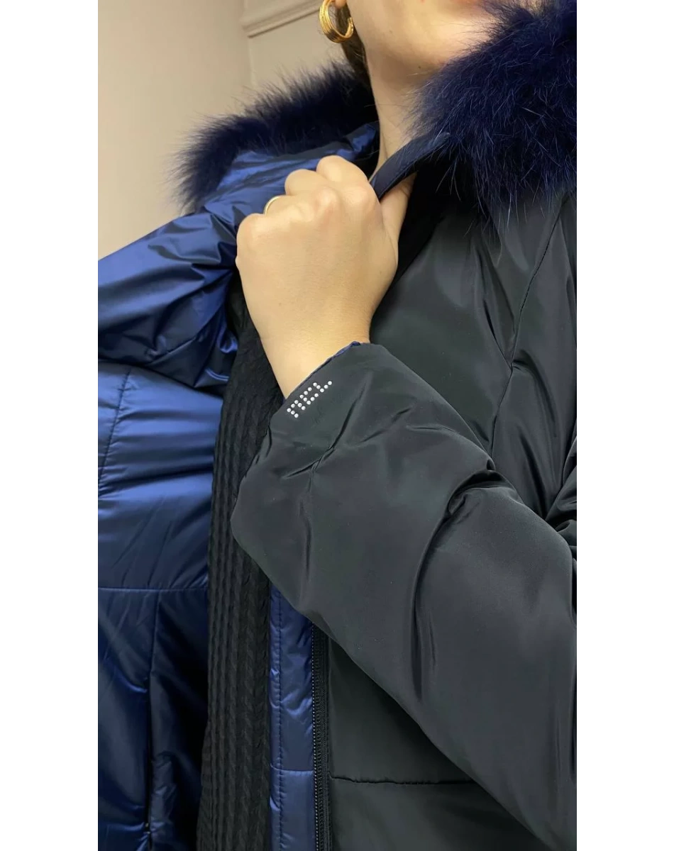 Ncl 22515 Siyah-Lacivert Çift Taraflı Ara Boy Kemerli Kaban