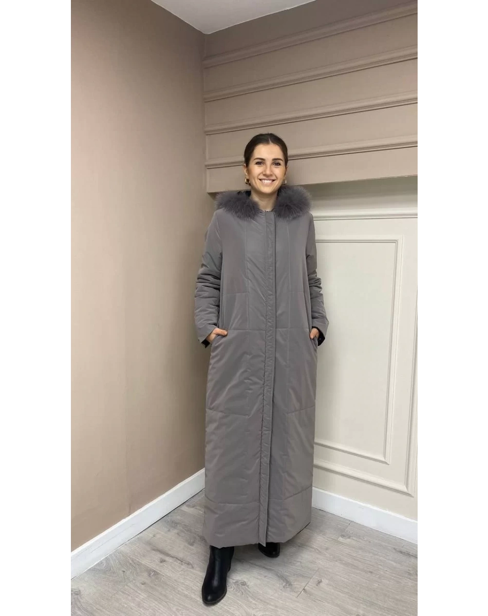 Ncl 22516 Siyah-Gri Şişme Çift Taraflı Tam Boy Kaban