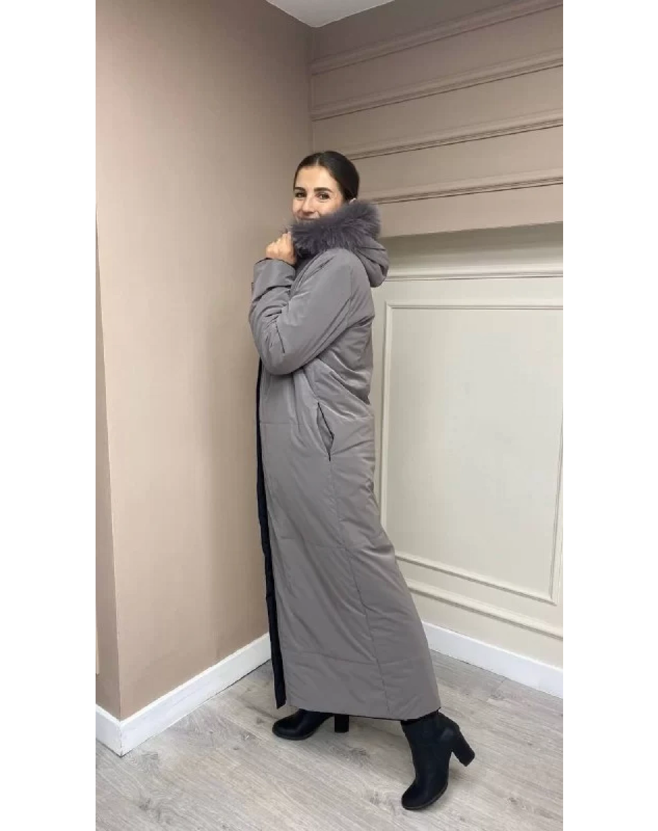 Ncl 22516 Siyah-Gri Şişme Çift Taraflı Tam Boy Kaban