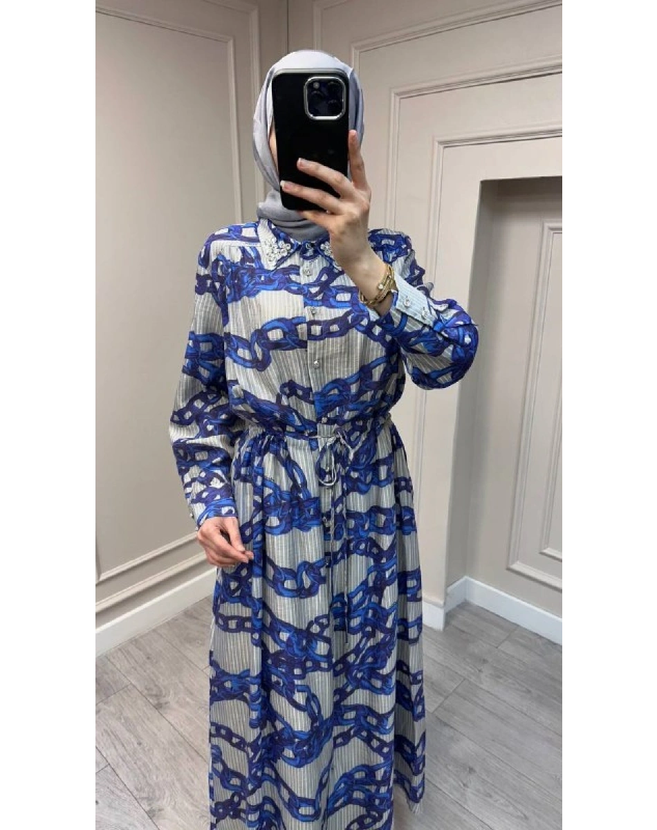 Ghisa 3610E4323 Gri Yakası Taş Detaylı Elbise