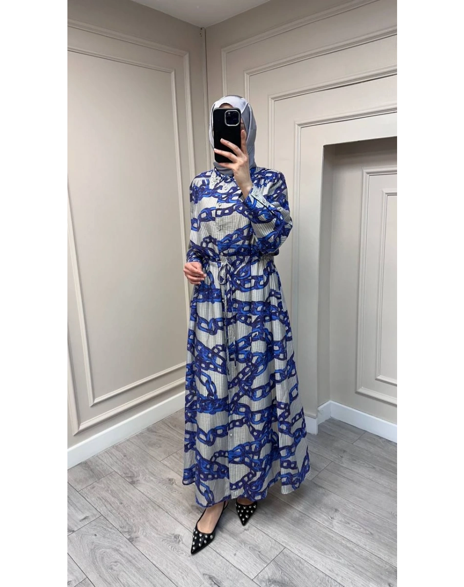 Ghisa 3610E4323 Gri Yakası Taş Detaylı Elbise