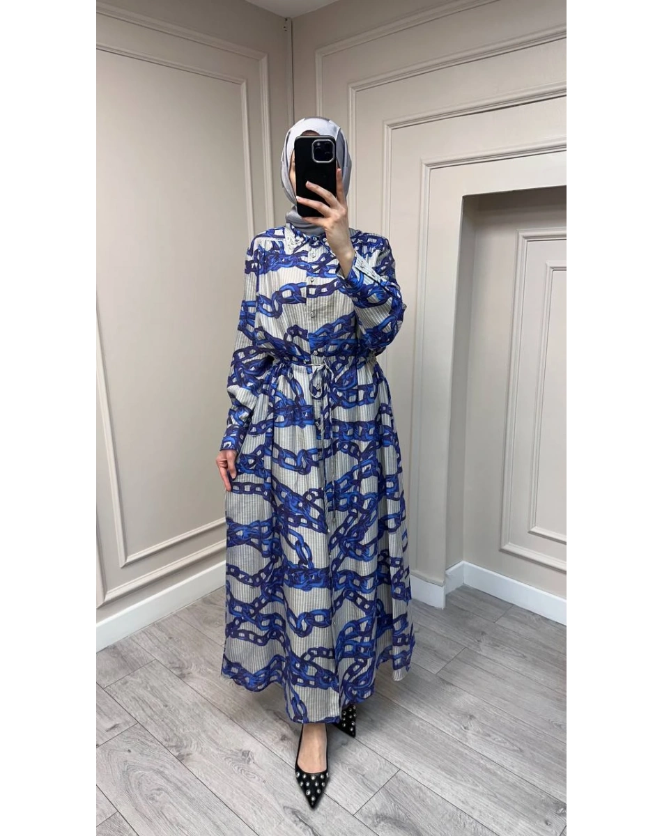 Ghisa 3610E4323 Gri Yakası Taş Detaylı Elbise