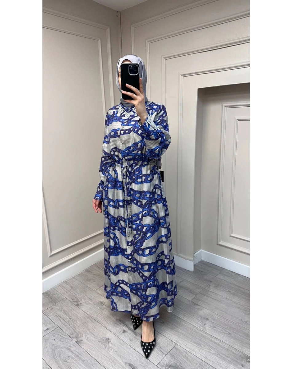 Ghisa 3610E4323 Gri Yakası Taş Detaylı Elbise