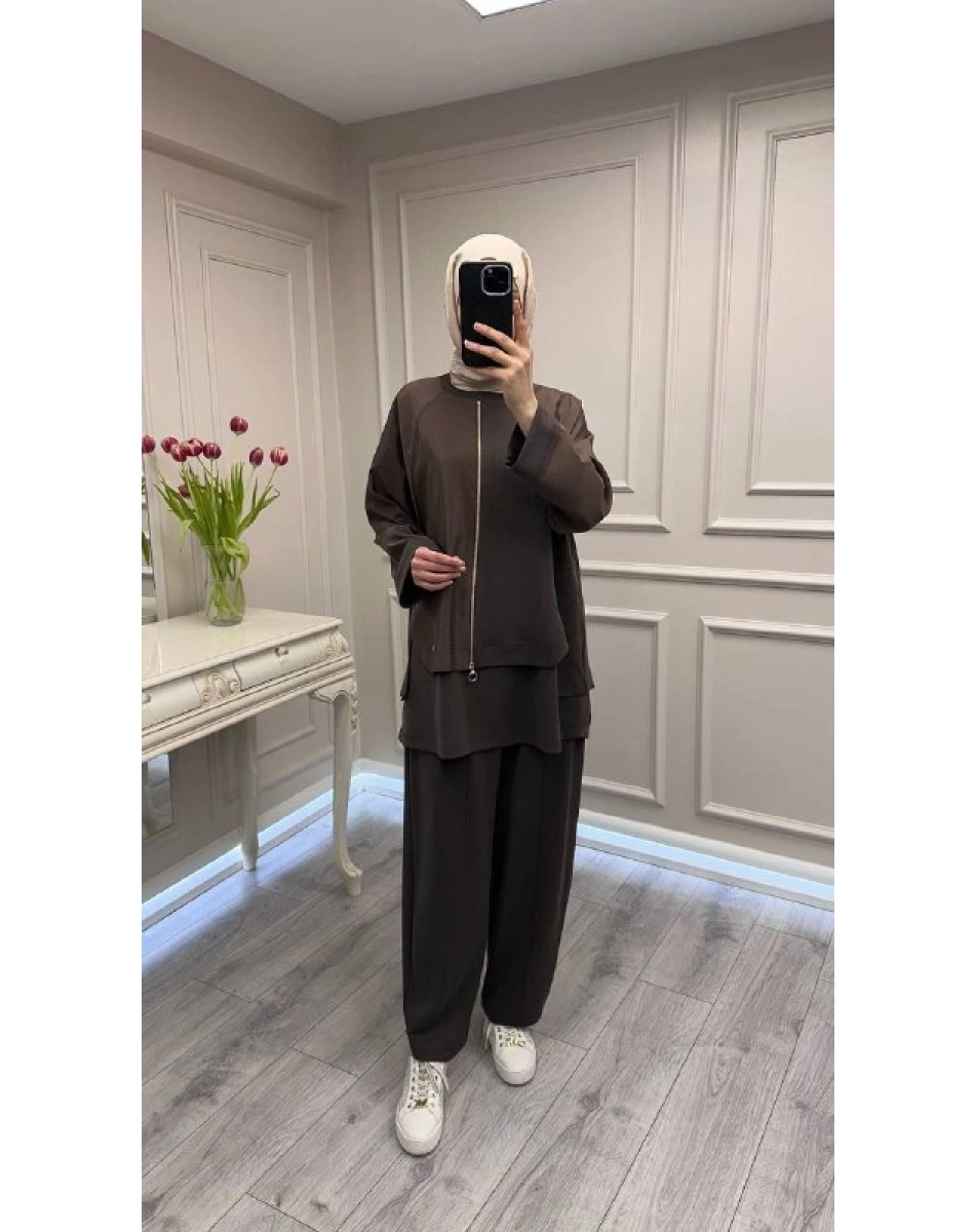 Ghisa 3610T9143 Koyu Kahve Fermuar Detaylı Takım