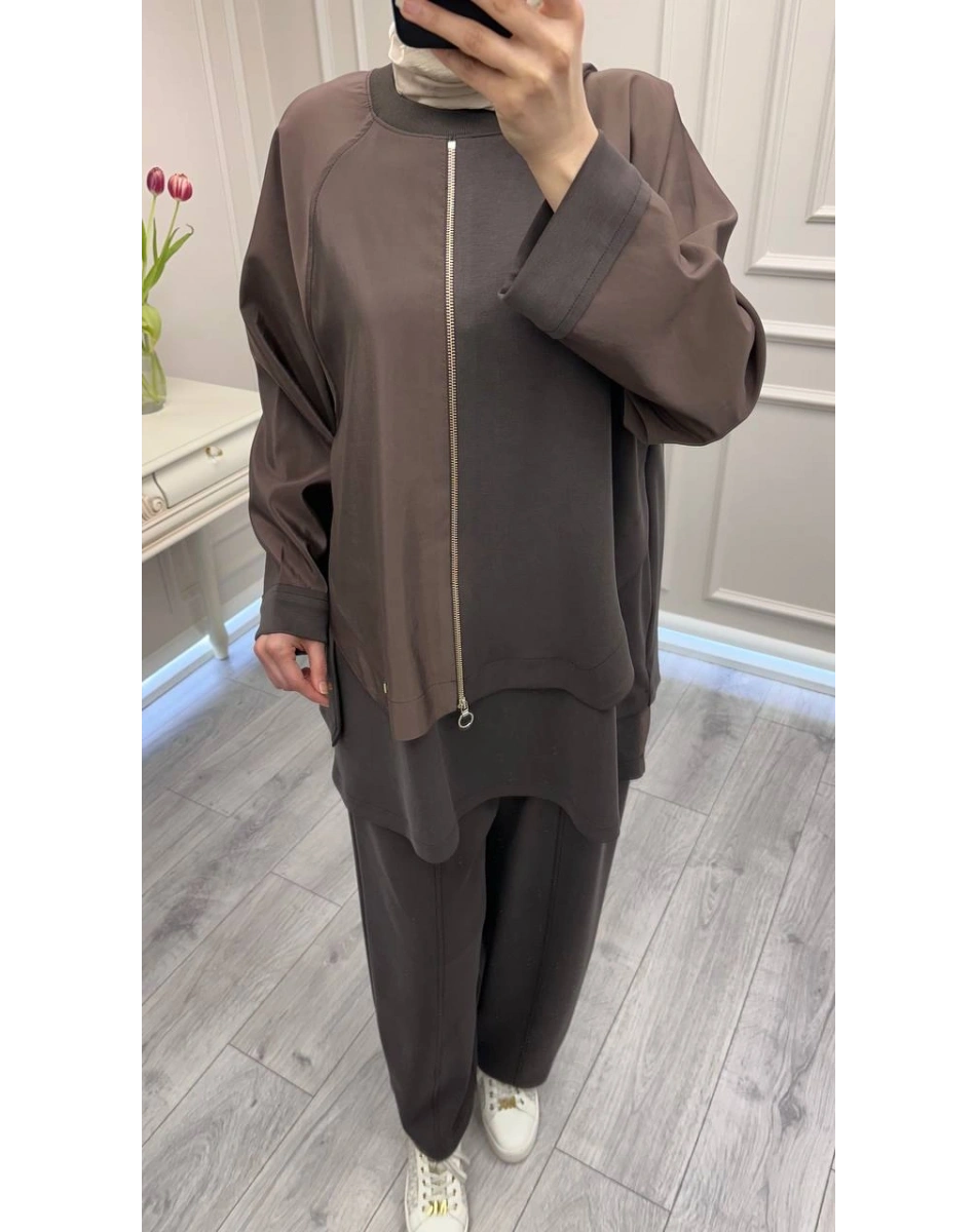 Ghisa 3610T9143 Koyu Kahve Fermuar Detaylı Takım