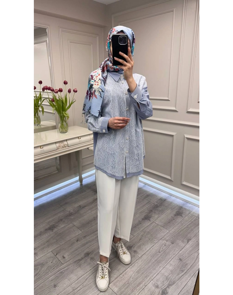 Ghisa 3610T4316 Lacivert Önü Dantel Detaylı Tunik