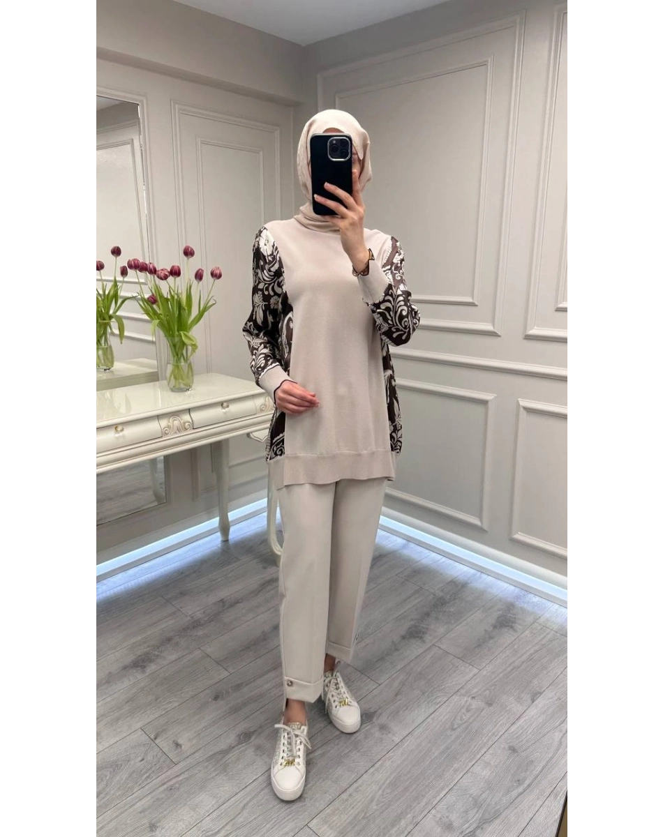 Ghisa 3630T4200 Bej Kol Ve Yanları Detaylı Tunik