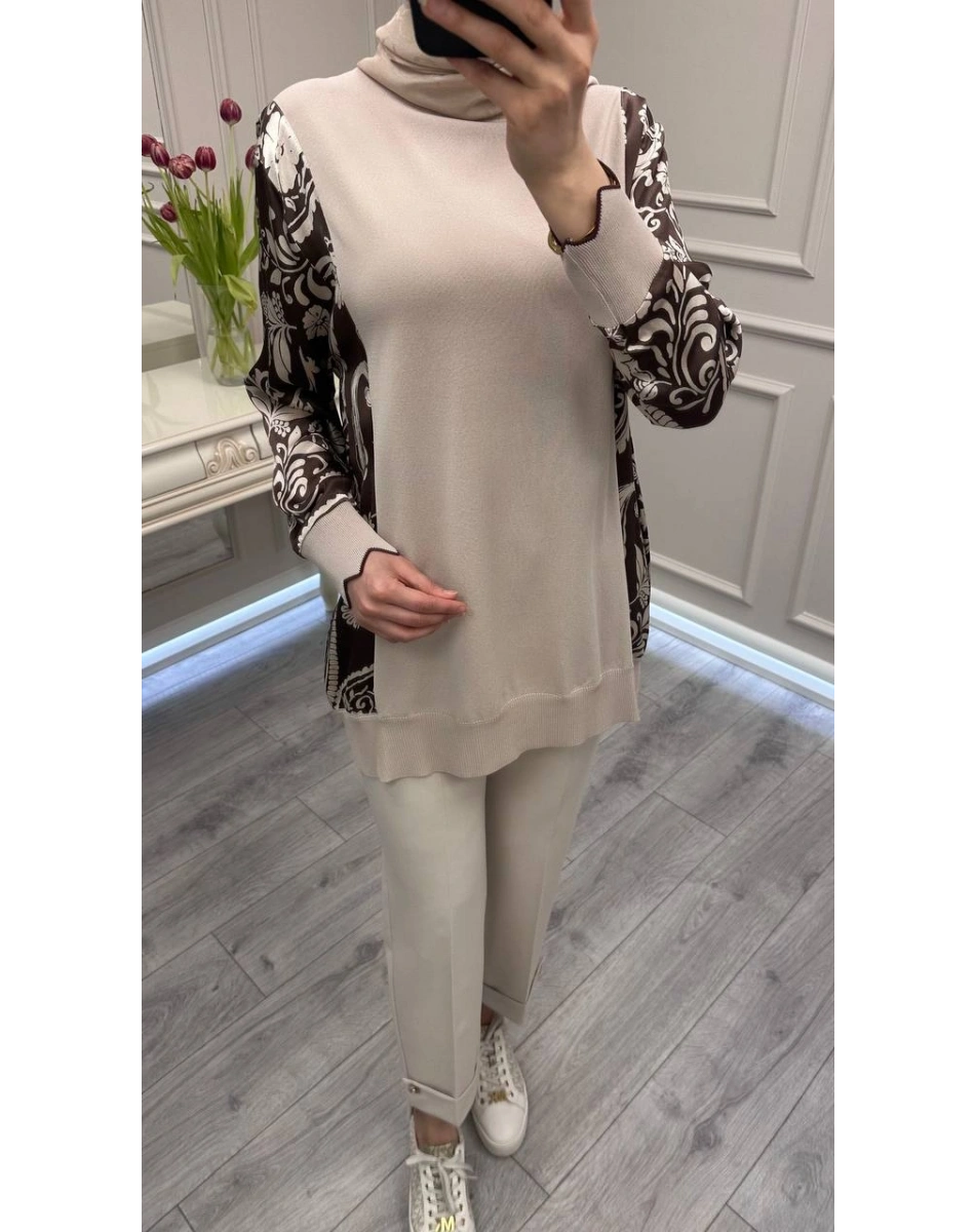 Ghisa 3630T4200 Bej Kol Ve Yanları Detaylı Tunik