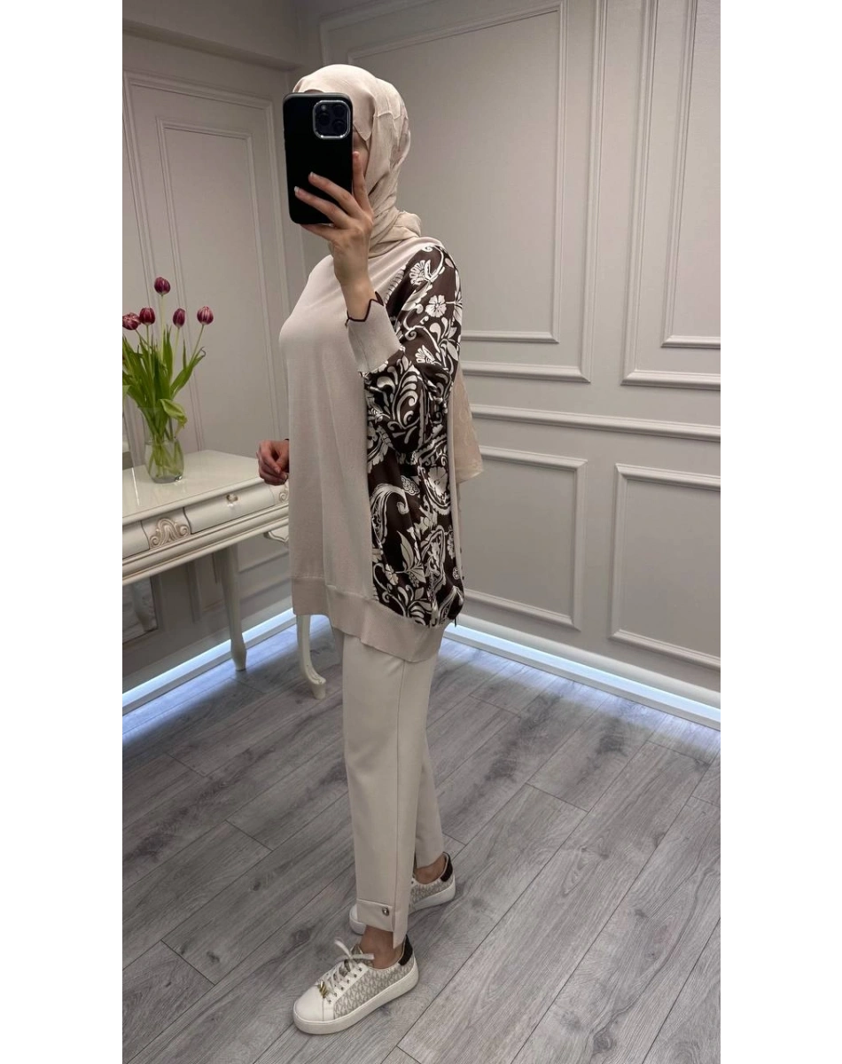 Ghisa 3630T4200 Bej Kol Ve Yanları Detaylı Tunik