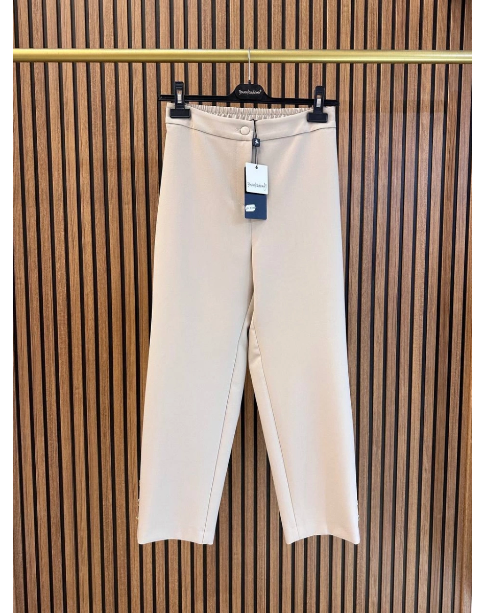 Yusuf Özdemir 26K1393 Bej Paçası Düğme Detaylı Pantolon