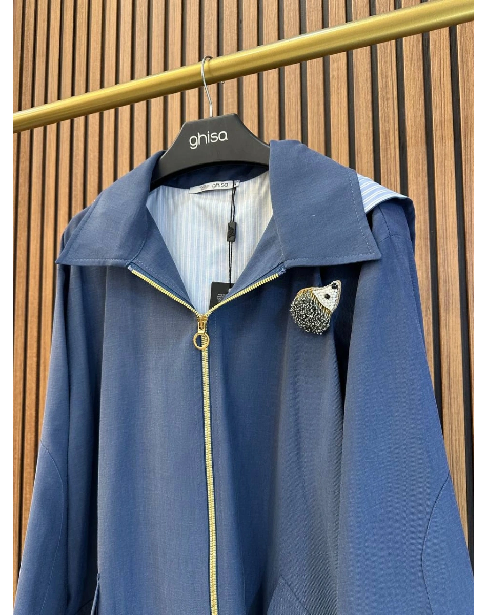 Ghisa 3610C3299 İndigo Broş Detaylı Ceket