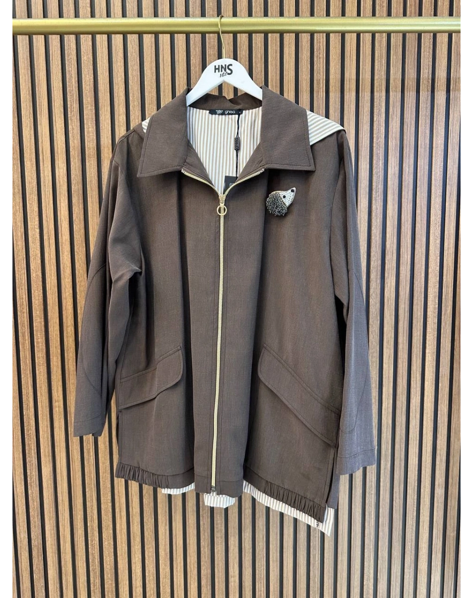 Ghisa 3610C3299 Kahve Broş Detaylı Ceket