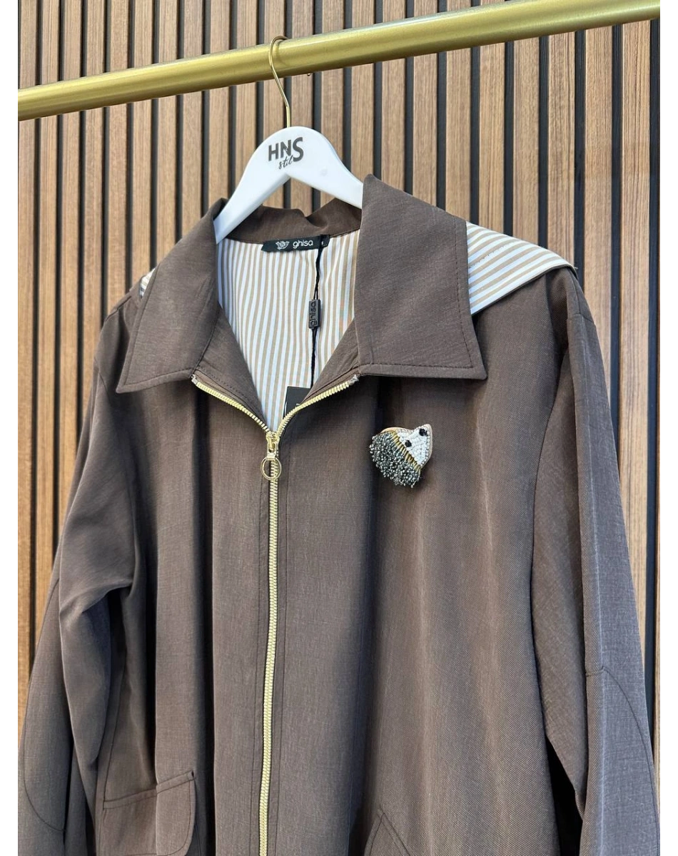 Ghisa 3610C3299 Kahve Broş Detaylı Ceket