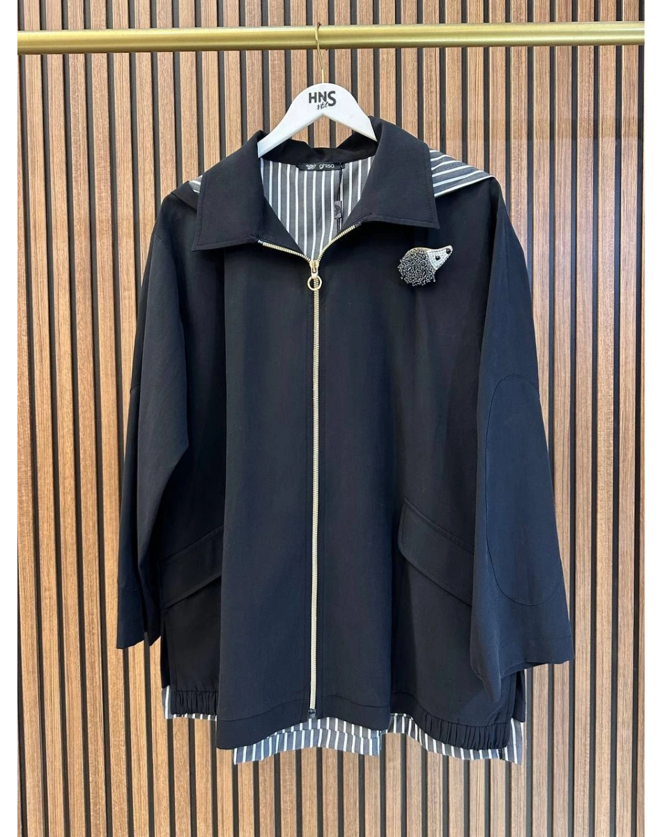 Ghisa 3610C3299 Siyah Broş Detaylı Ceket
