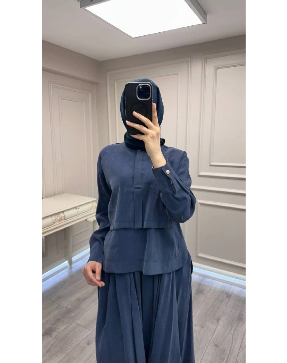 Hilay HLY0126Y101.007 Lacivert Bianca Allerli Asimetrik Etekli Takım