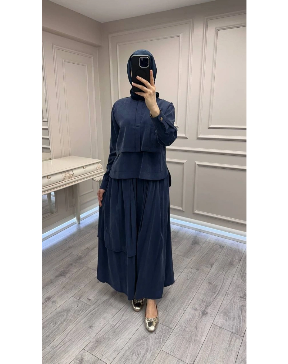 Hilay HLY0126Y101.007 Lacivert Bianca Allerli Asimetrik Etekli Takım