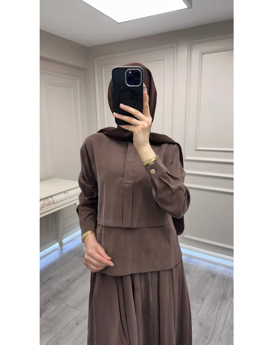 Hilay HLY0126Y101.007 Kahve Bianca Allerli Asimetrik Etekli Takım