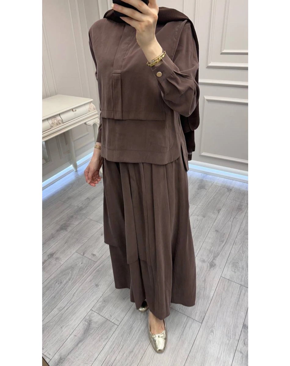 Hilay HLY0126Y101.007 Kahve Bianca Allerli Asimetrik Etekli Takım