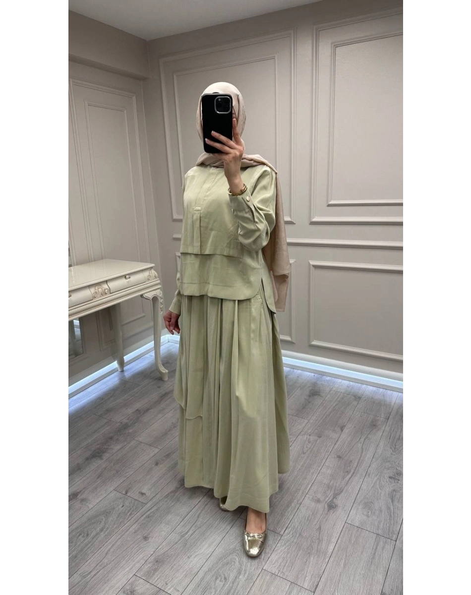 Hilay HLY0126Y101.007 Adaçayı Bianca Allerli Asimetrik Etekli Takım