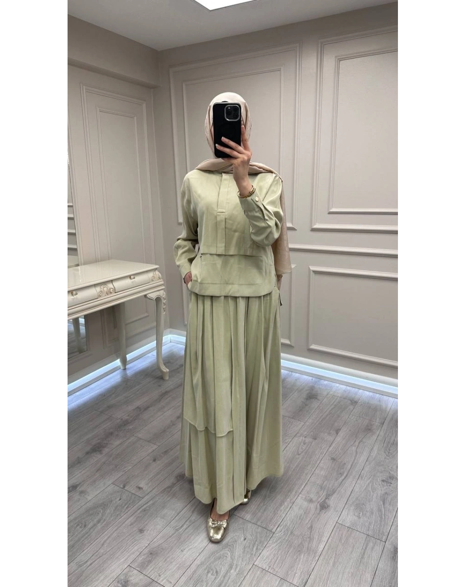 Hilay HLY0126Y101.007 Adaçayı Bianca Allerli Asimetrik Etekli Takım