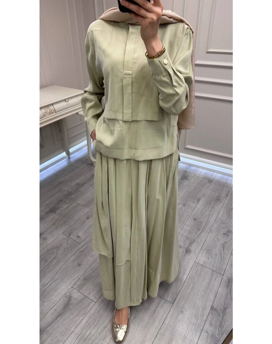 Hilay HLY0126Y101.007 Adaçayı Bianca Allerli Asimetrik Etekli Takım