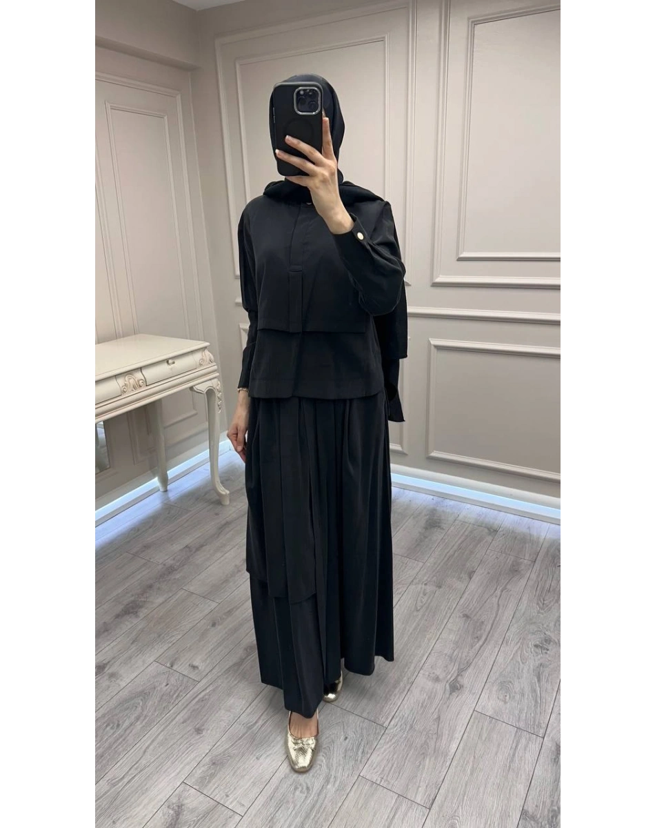 Hilay HLY0126Y101.007 Siyah Bianca Allerli Asimetrik Etekli Takım