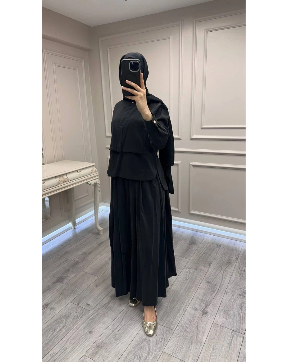 Hilay HLY0126Y101.007 Siyah Bianca Allerli Asimetrik Etekli Takım