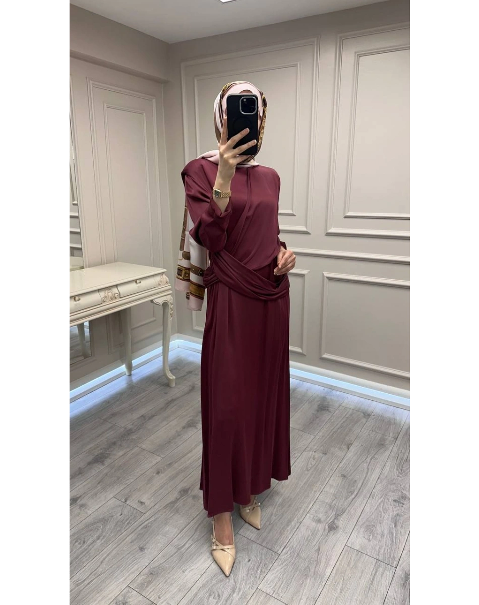 Wennora 1003 Bordo Vatkalı Elbise