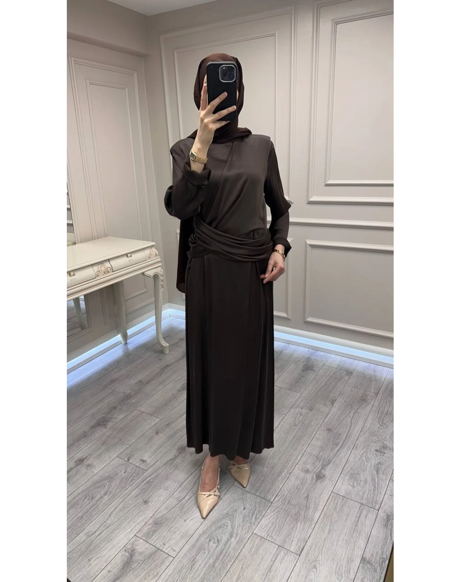 Wennora 1003 Kahve Vatkalı Elbise