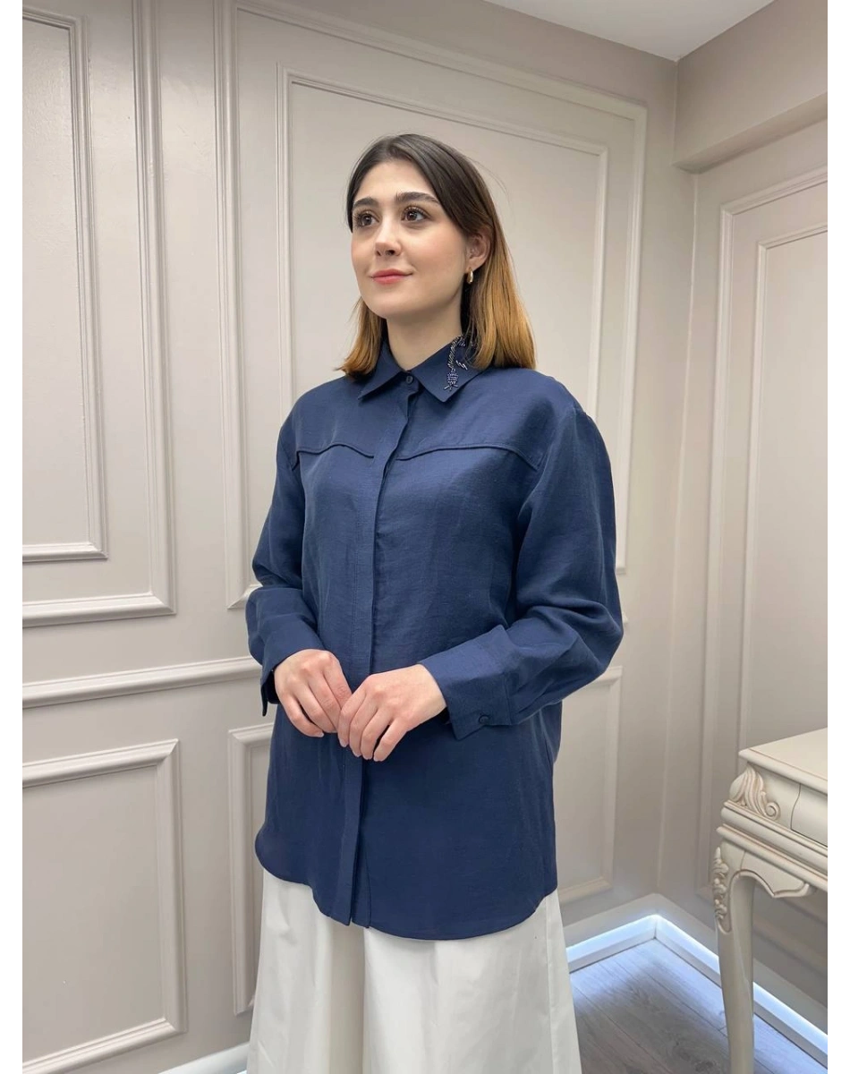 Venöve 26SSGOM0028 Lacivert Thomas Gömlek